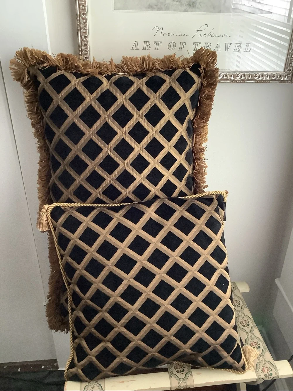 Embroidered Brown & Gold Chenille Fringe Throw Living Room Sofa Accent Pillows